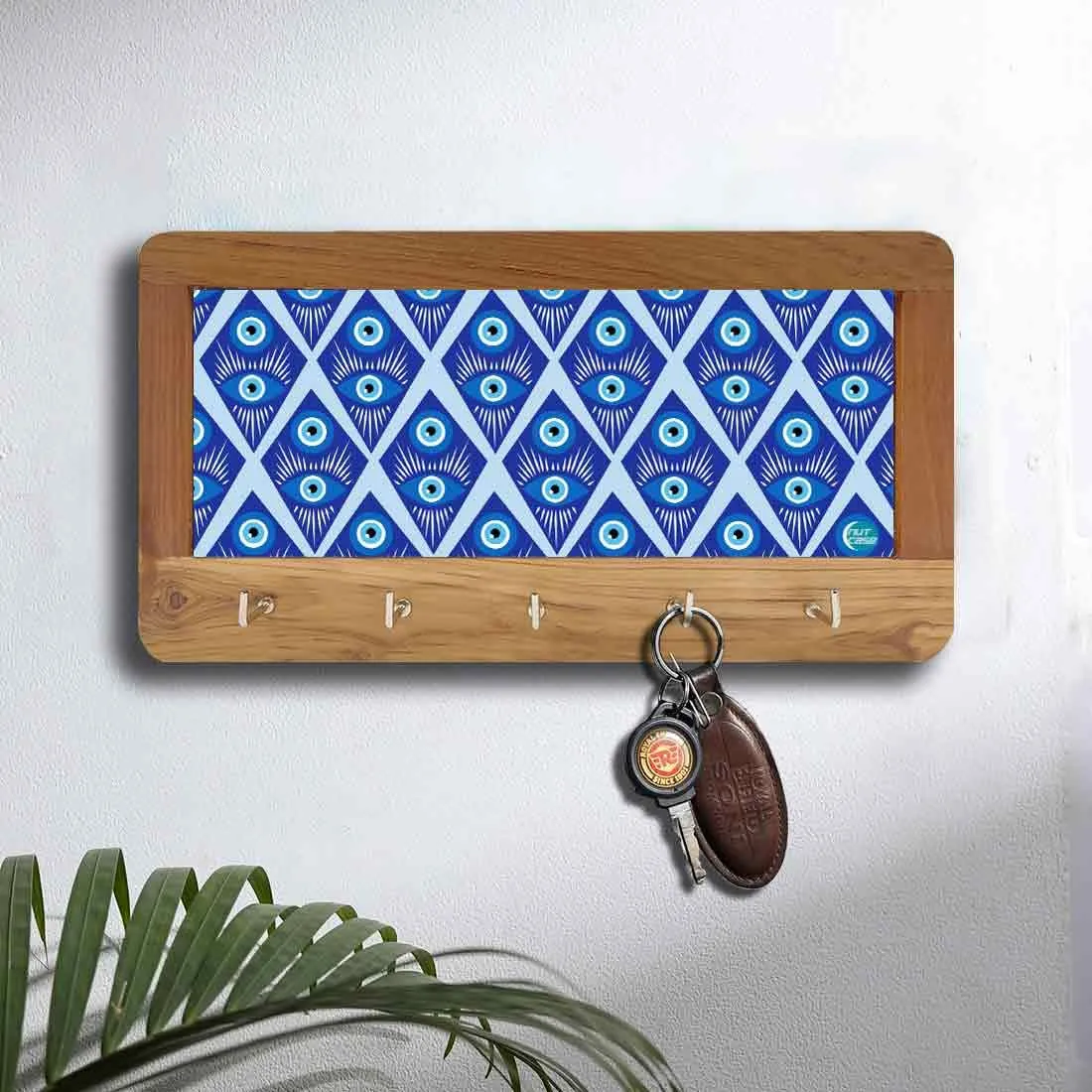Designer  Wall Mount Wooden Key Holder for Home & Office - Evil Eye Protector