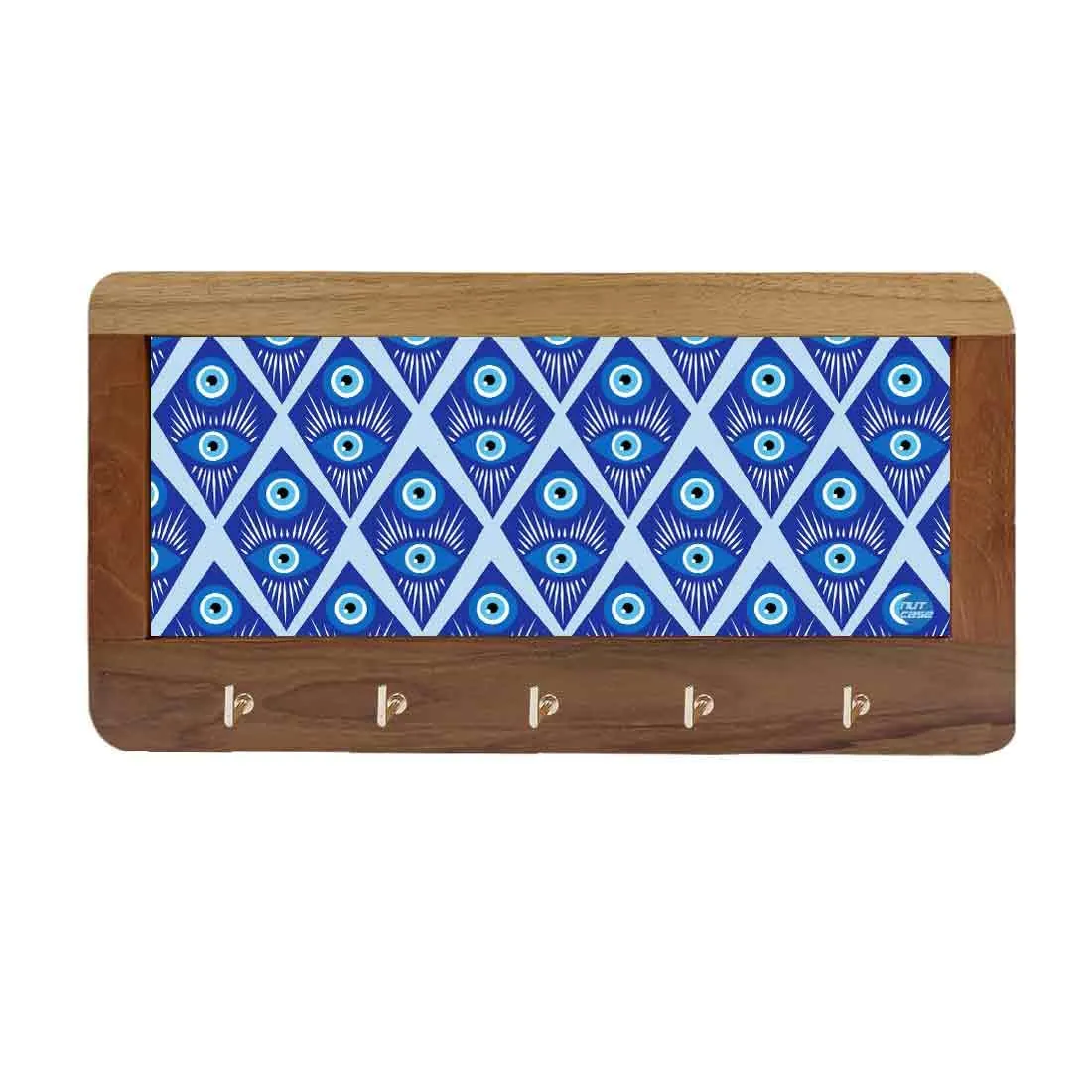 Designer  Wall Mount Wooden Key Holder for Home & Office - Evil Eye Protector