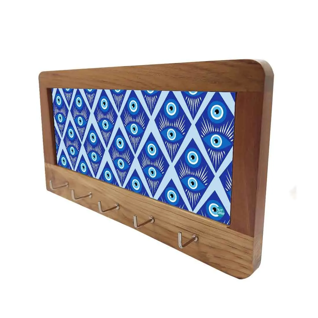 Designer  Wall Mount Wooden Key Holder for Home & Office - Evil Eye Protector