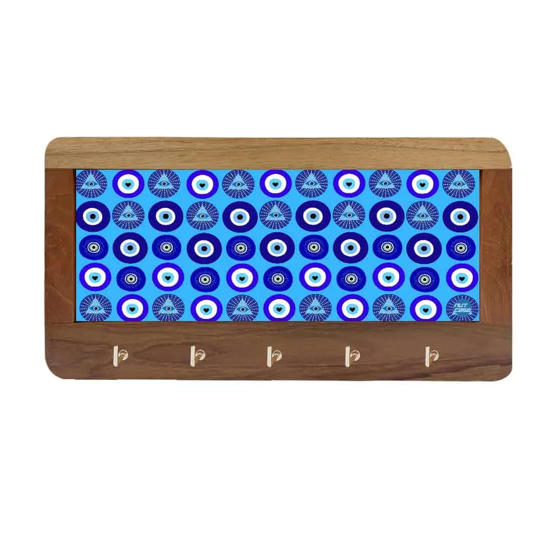 Designer  Wall Mount Wooden Key Holder for Home & Office - Evil Eye Protector