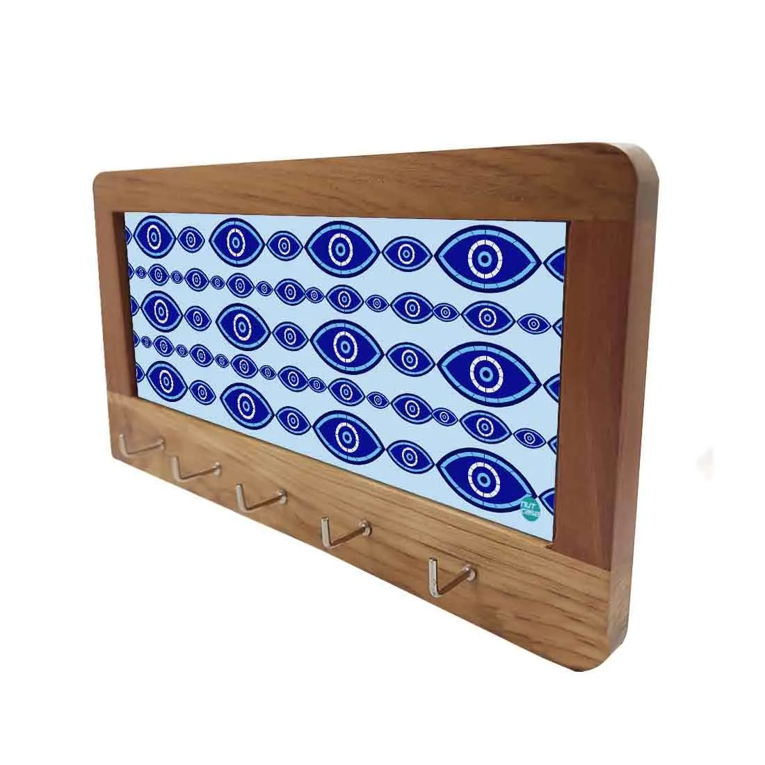 Designer  Wall Mount Wooden Key Holder for Home & Office - Evil Eye Protector