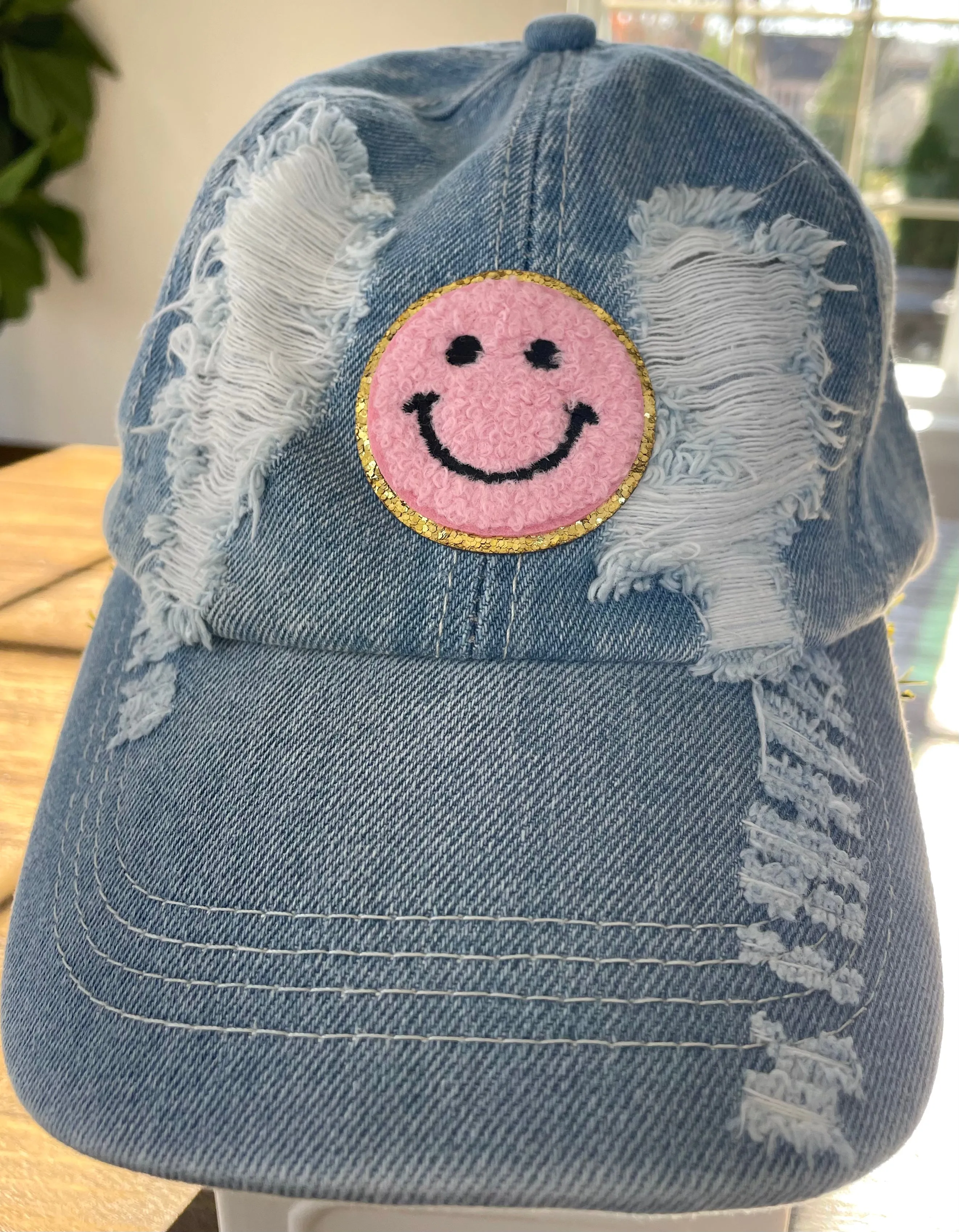 Distressed Denim Patch Hat