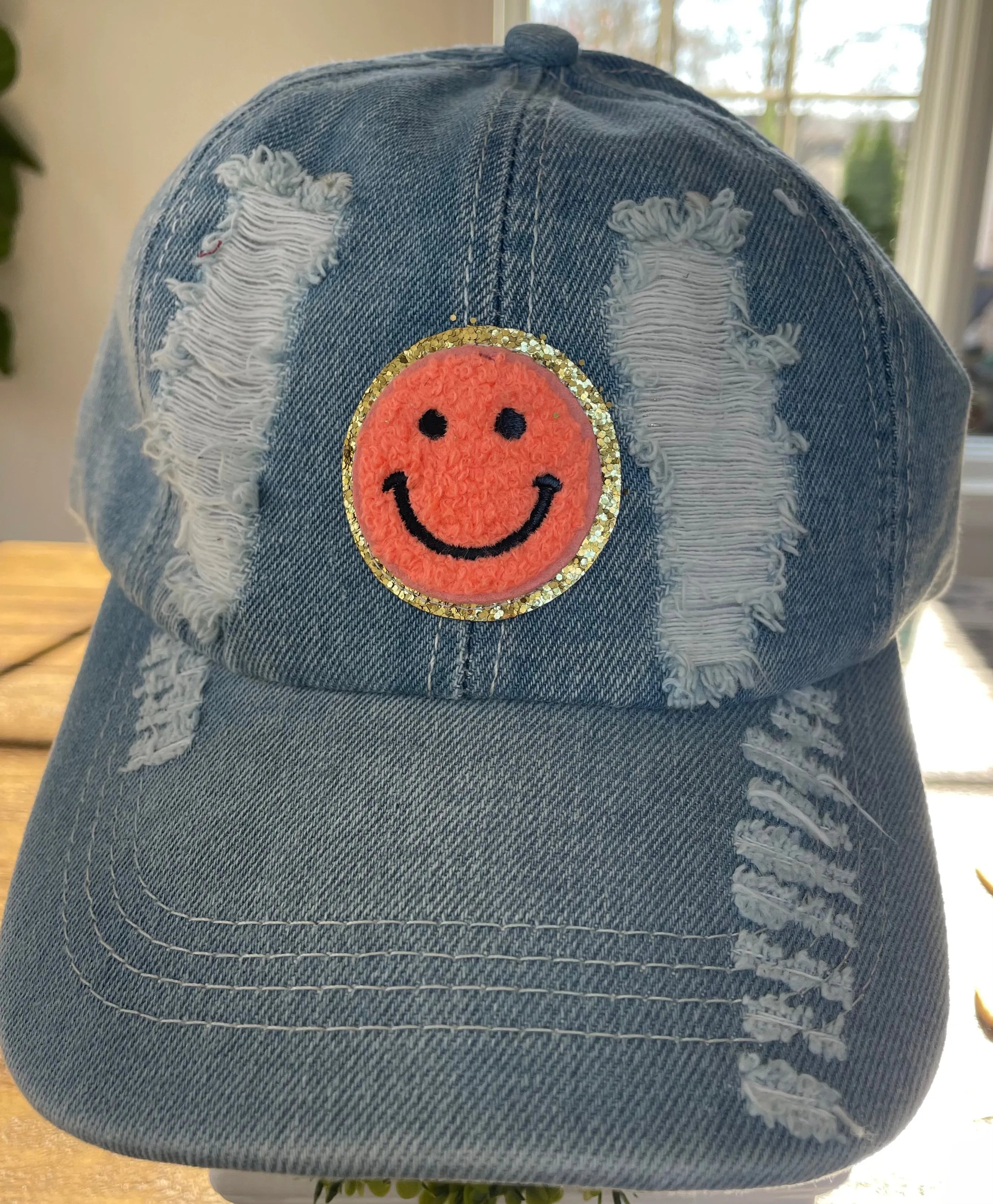 Distressed Denim Patch Hat