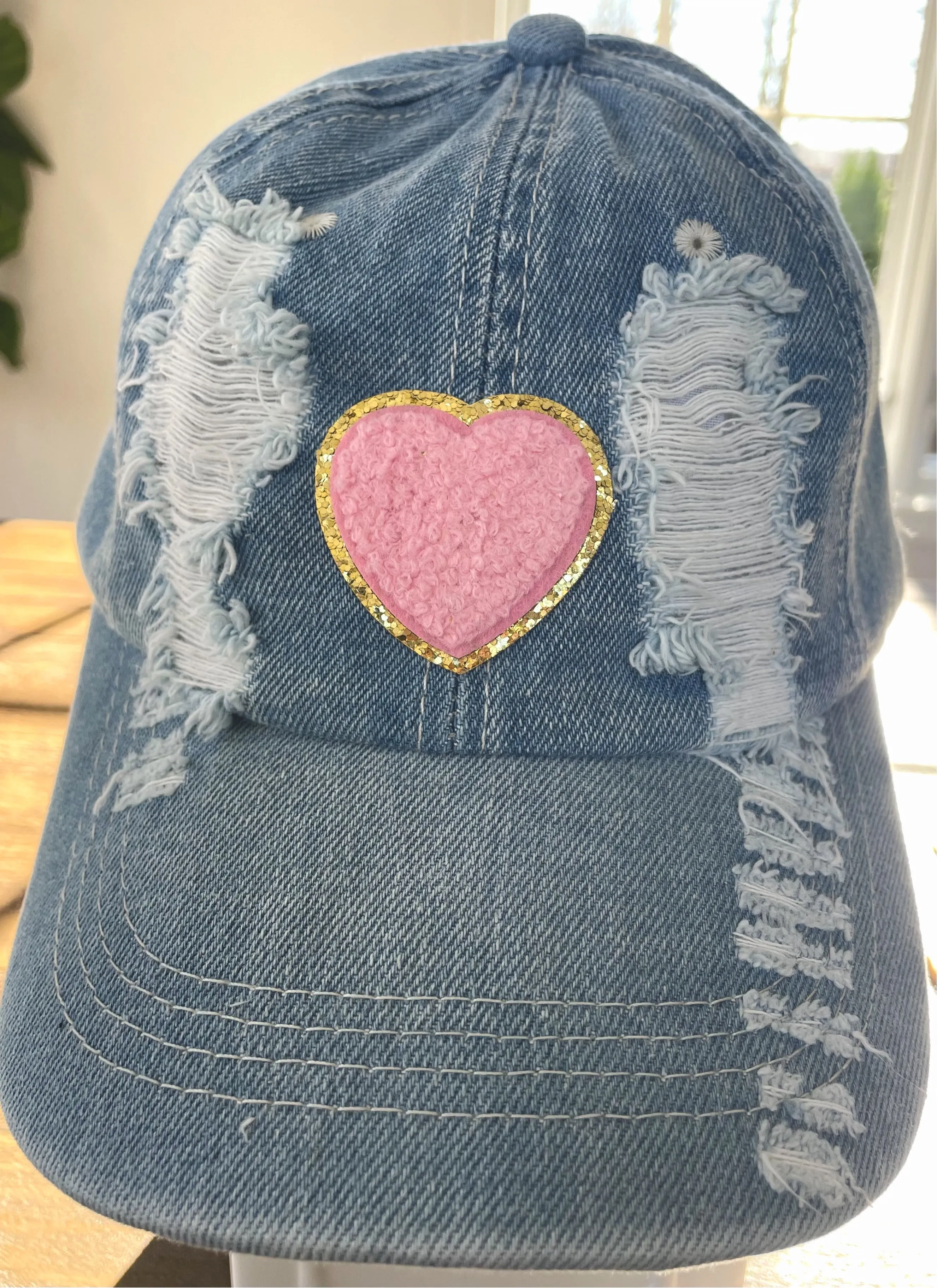 Distressed Denim Patch Hat