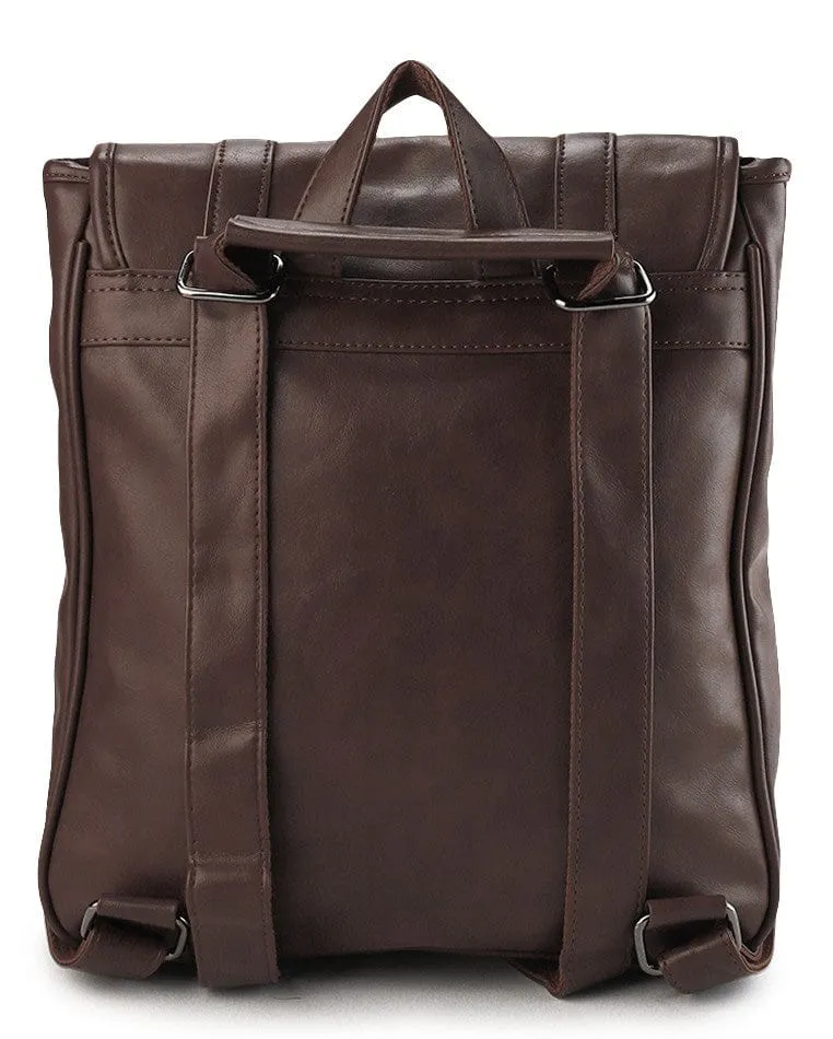 Distressed Leather Commuter Messenger Backpack - Dark Brown