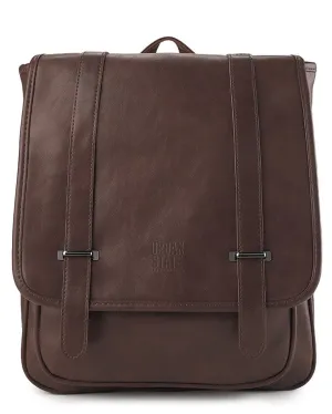 Distressed Leather Commuter Messenger Backpack - Dark Brown