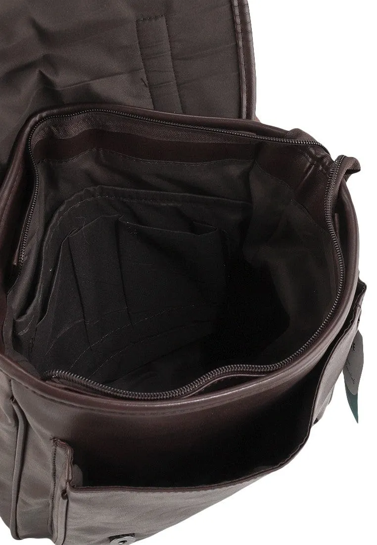 Distressed Leather Commuter Messenger Backpack - Dark Brown
