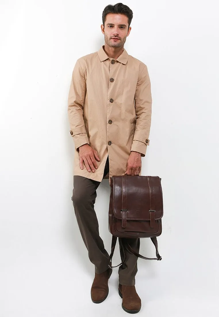Distressed Leather Commuter Messenger Backpack - Dark Brown