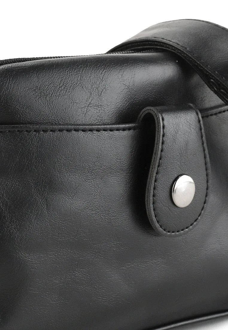 Distressed Leather Legacy Crossbody Pouch Bag - Black