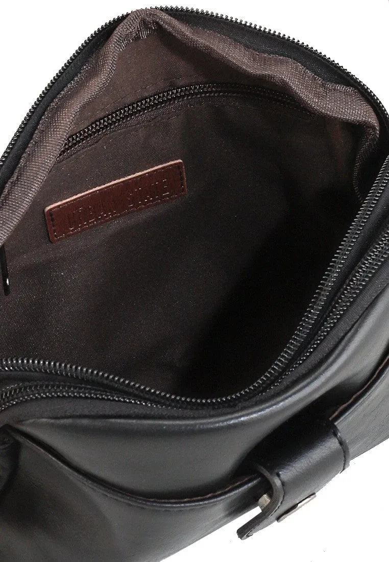 Distressed Leather Legacy Crossbody Pouch Bag - Black
