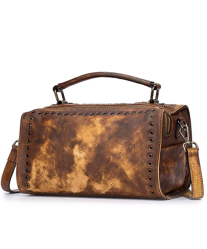 DIY retro Yellow Rub color Paitings Calf Leather Messenger Bag