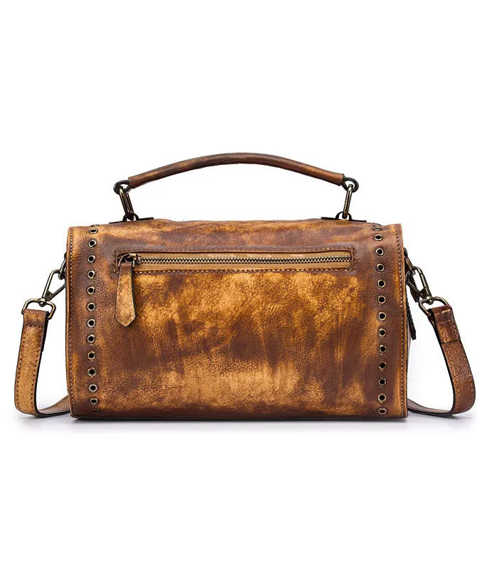 DIY retro Yellow Rub color Paitings Calf Leather Messenger Bag