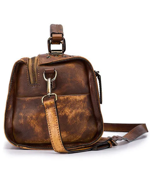 DIY retro Yellow Rub color Paitings Calf Leather Messenger Bag