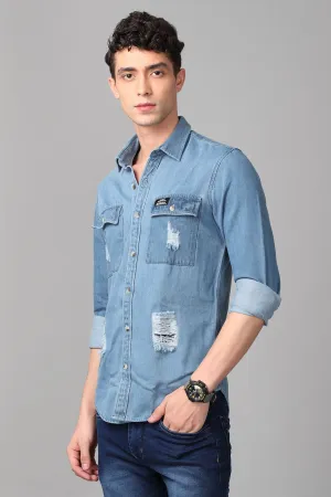 Double Pocket Ripped Denim Shirt Double Pocket Ripped Denim Shirt