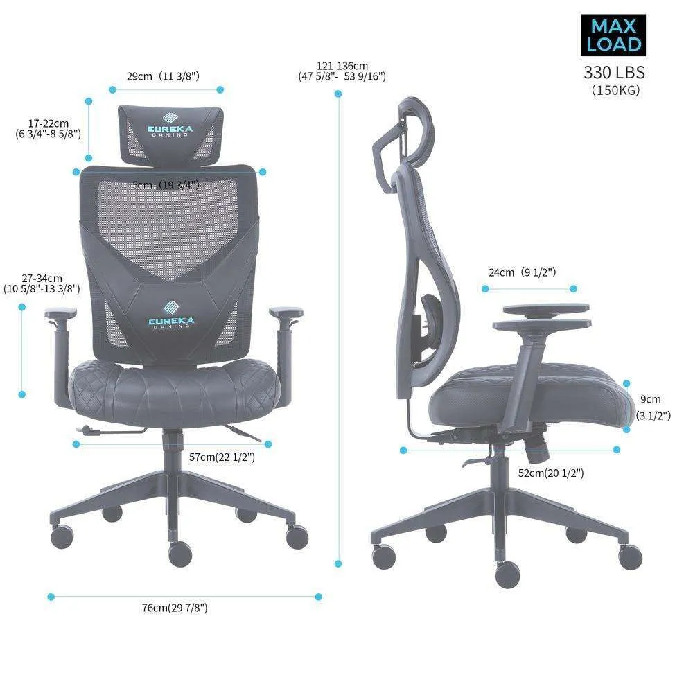 Eureka Ergonomic Home Office Video Gaming Chair, Headrest, Lumbar Support, ERK-ONEX-GE300-B/BB/BG/BP