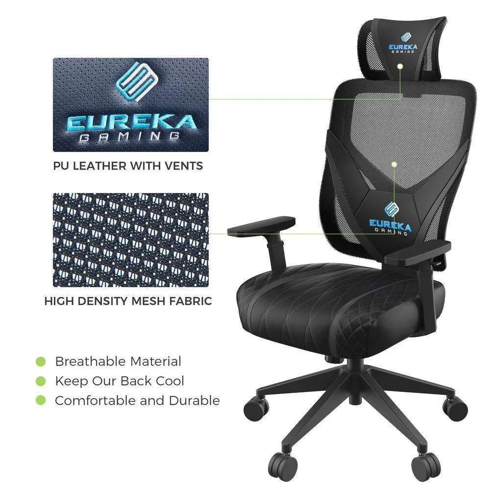 Eureka Ergonomic Home Office Video Gaming Chair, Headrest, Lumbar Support, ERK-ONEX-GE300-B/BB/BG/BP