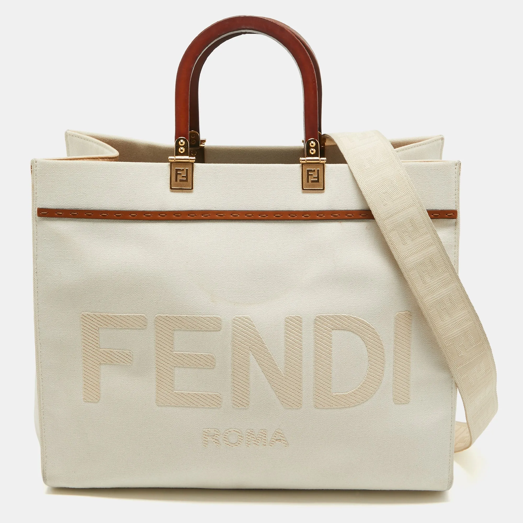 Fendi OffCanvas And Leather Medium Sunshine Tote