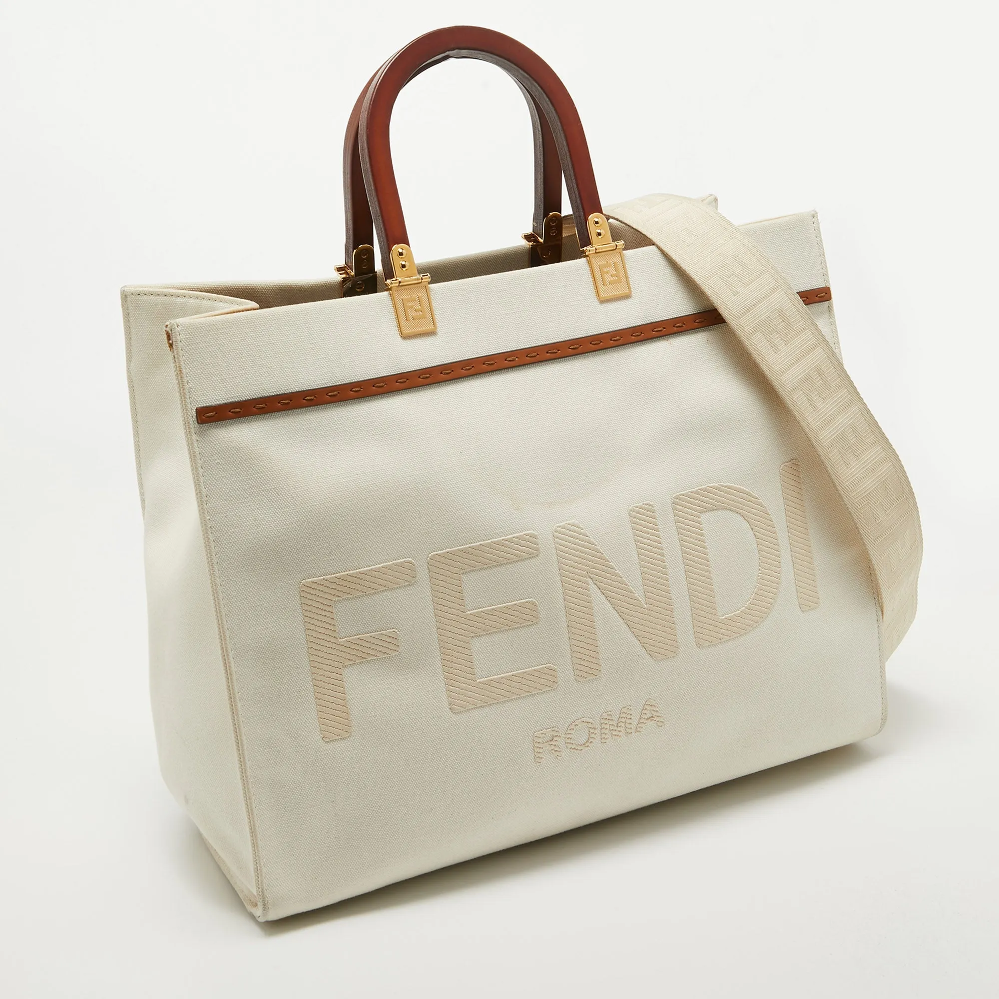 Fendi OffCanvas And Leather Medium Sunshine Tote