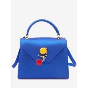 Flap Contrasting Color Handbag - Blue