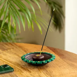 'Flower Garden' Hand-Painted Incense Stick Holder In Terracotta (7 Sticks Holder, 13.7 cm)