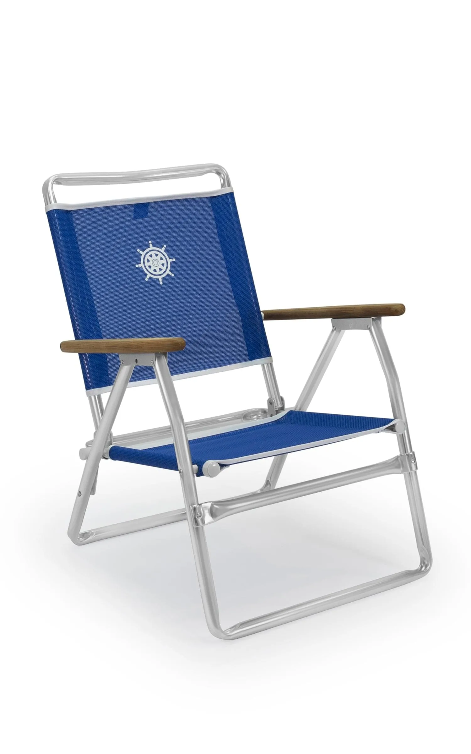 Folding Aluminum Beach Chair with Teak Armrests-Textilene Fabric -PA600T