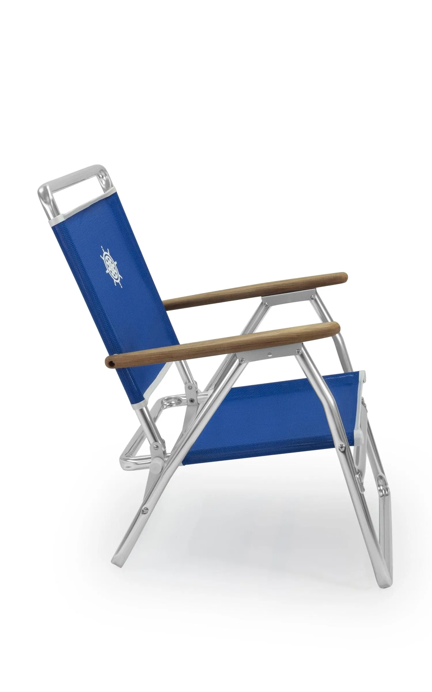 Folding Aluminum Beach Chair with Teak Armrests-Textilene Fabric -PA600T