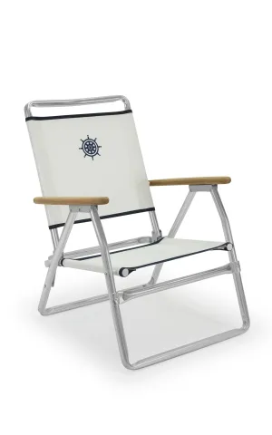 Folding Aluminum Beach Chair with Teak Armrests-Textilene Fabric -PA600T