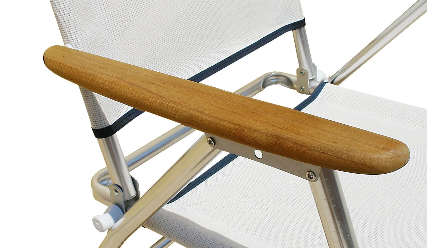 Folding Aluminum Beach Chair with Teak Armrests-Textilene Fabric -PA600T
