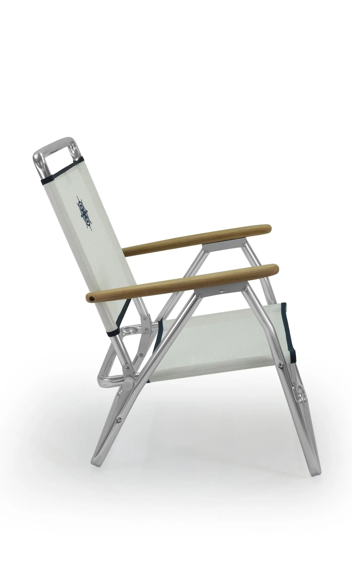 Folding Aluminum Beach Chair with Teak Armrests-Textilene Fabric -PA600T