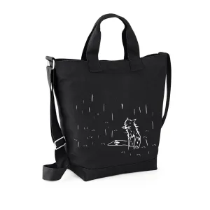 Fox in the rain canvas bag, black