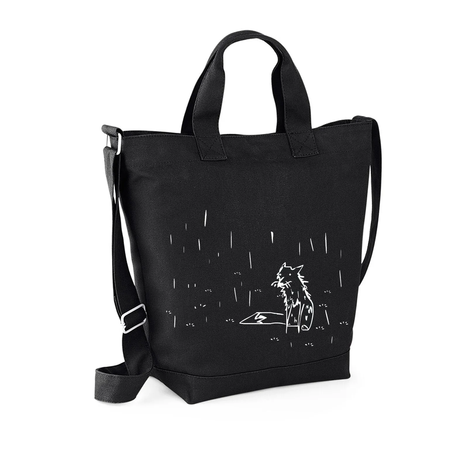 Fox in the rain canvas bag, black