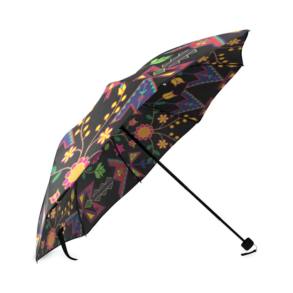 Geometric Floral Spring-Black Foldable Umbrella