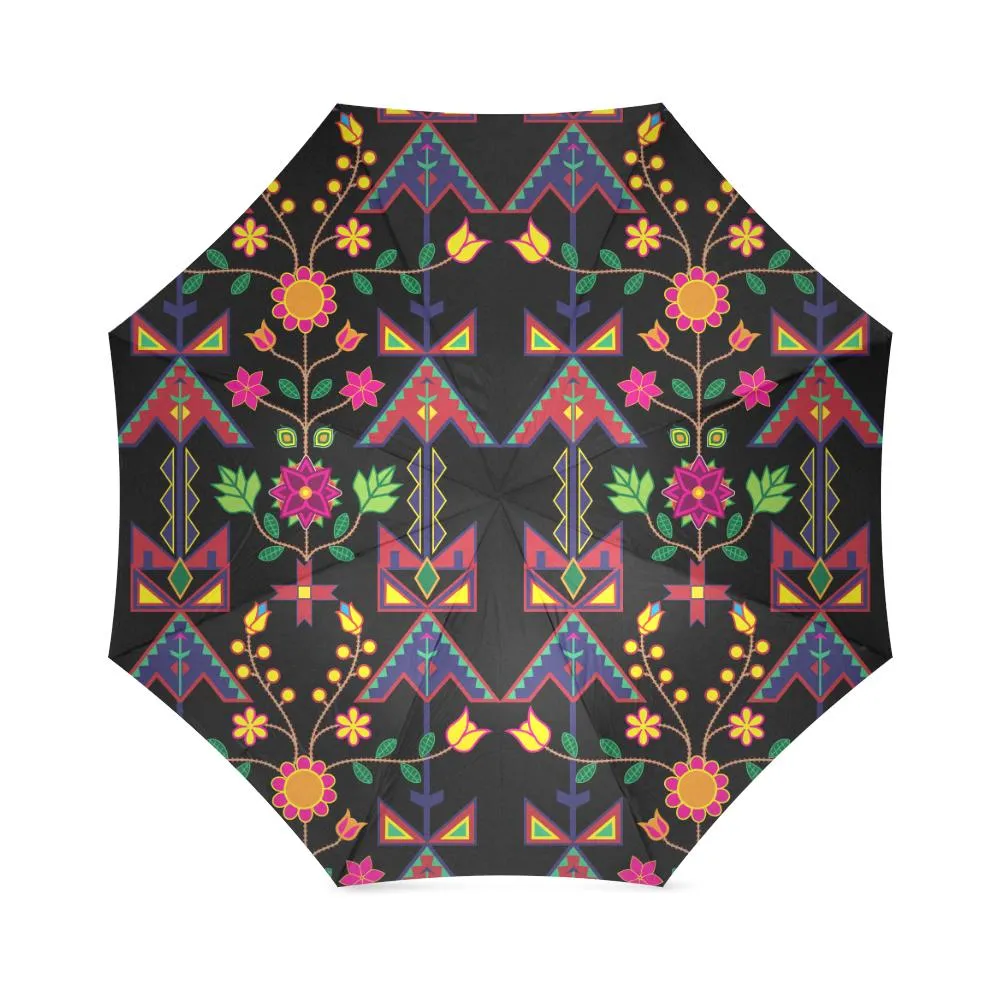 Geometric Floral Spring-Black Foldable Umbrella