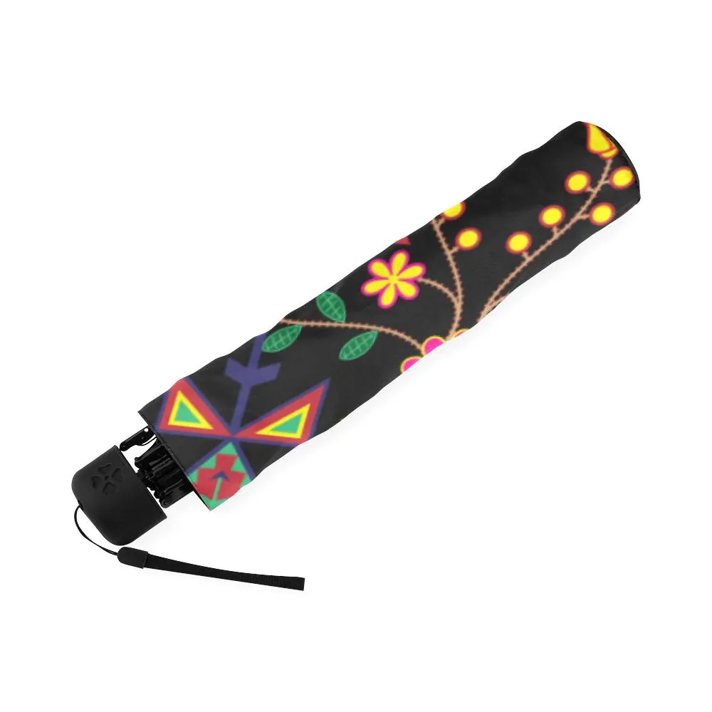 Geometric Floral Spring-Black Foldable Umbrella