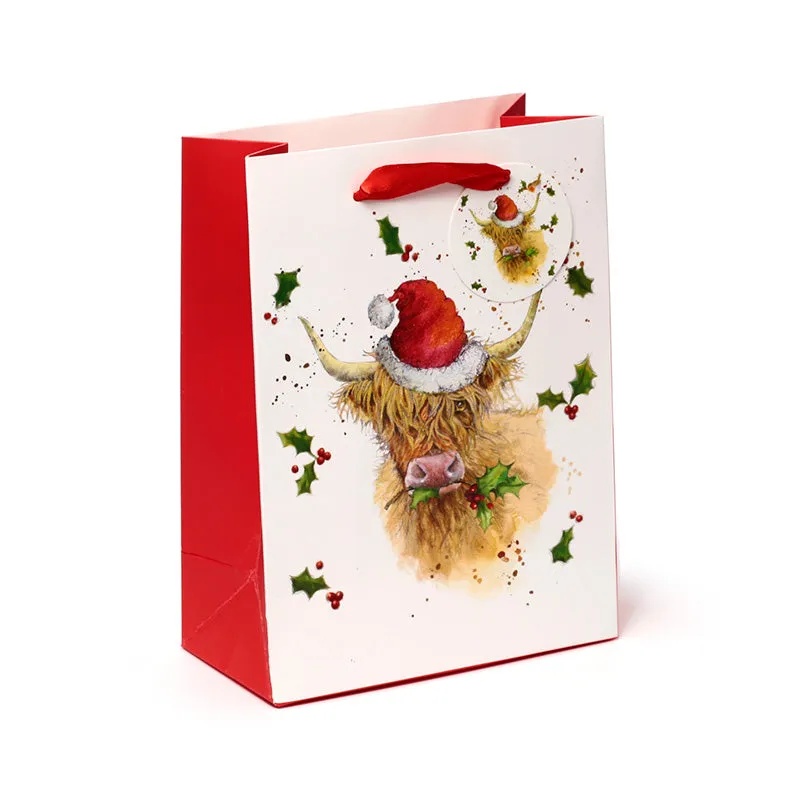 Gift Bag (Medium) - Jan Pashley Christmas Highland Coo  XGBAG117B