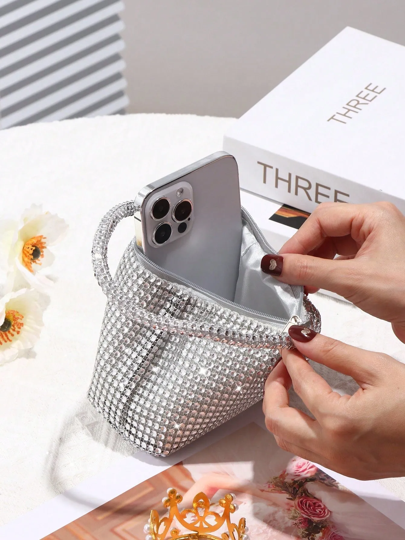Glamorous Glitter Bling, Sequin, Luxury, Shiny Women's Mini Sparkling Rhinestone Clutch Bag