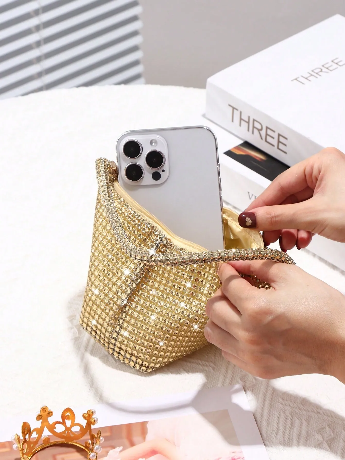 Glamorous Glitter Bling, Sequin, Luxury, Shiny Women's Mini Sparkling Rhinestone Clutch Bag