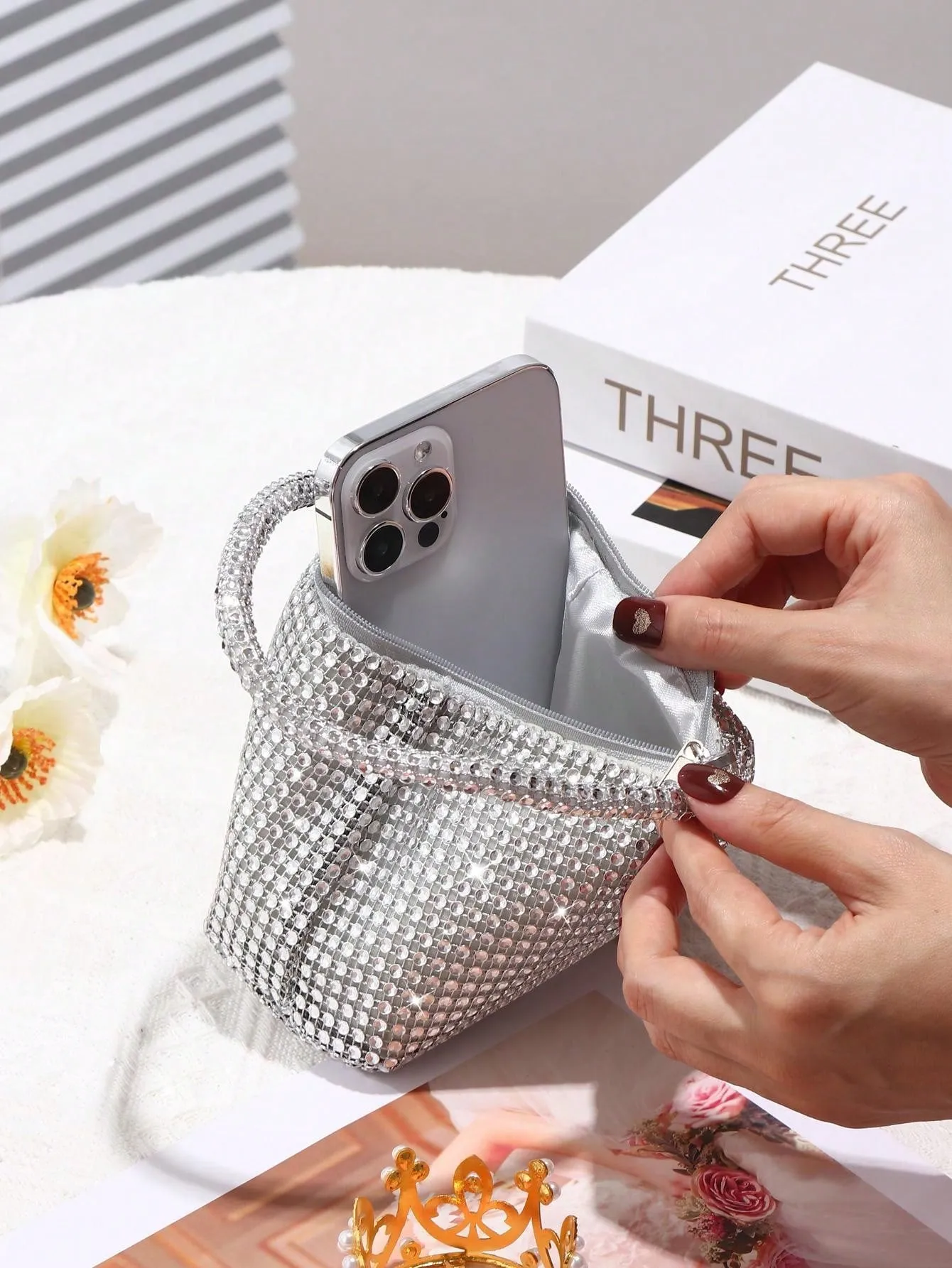 Glamorous Glitter Bling, Sequin, Luxury, Shiny Women's Mini Sparkling Rhinestone Clutch Bag
