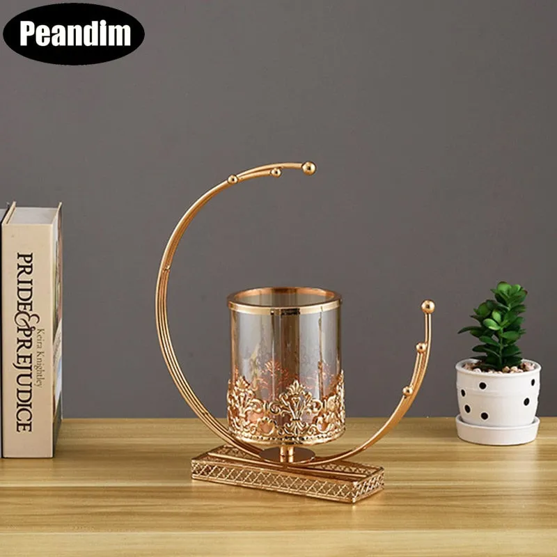 Gold Glass Candle Holder Like A Lantern Can Be Used As A Candlestick Stand For Romantic Home Decoration Or Wedding Party
