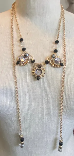 Gold Tone Metal Chain Rhinestone Statement Wrap Necklace