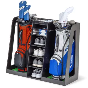 GoSports Double Premium Wooden Golf Bag Organizer and Storage Rack - Black
