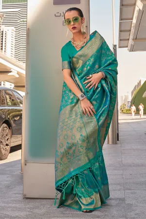 Green Color Gorgeous Look Handloom Weaving Saree