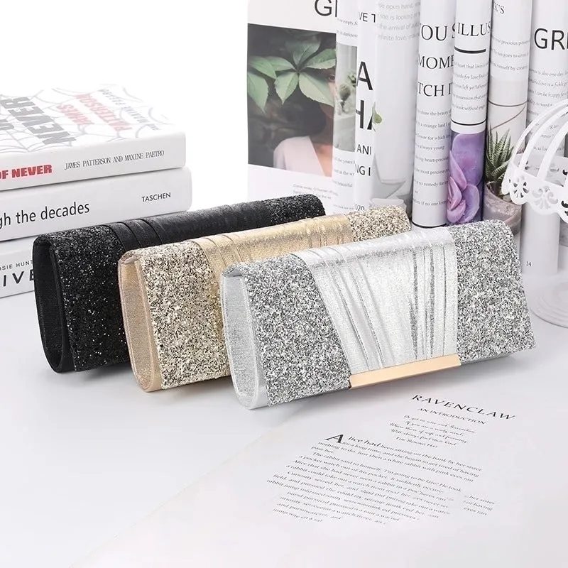 Grey Champagne Polyester Square Square Evening Bags