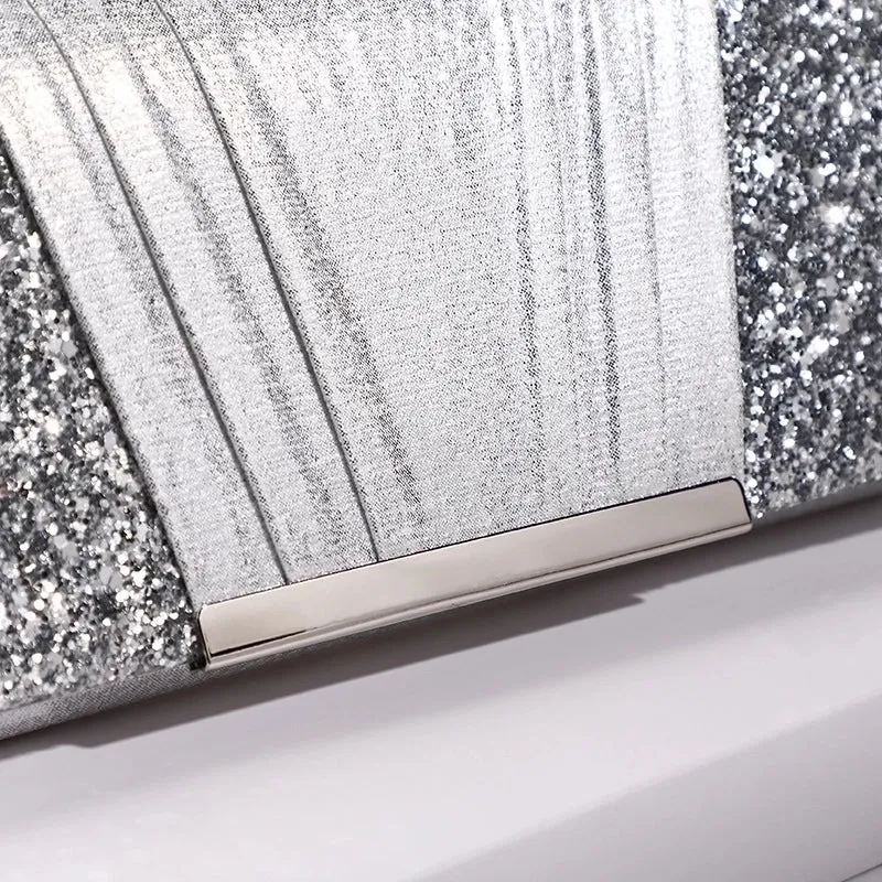 Grey Champagne Polyester Square Square Evening Bags