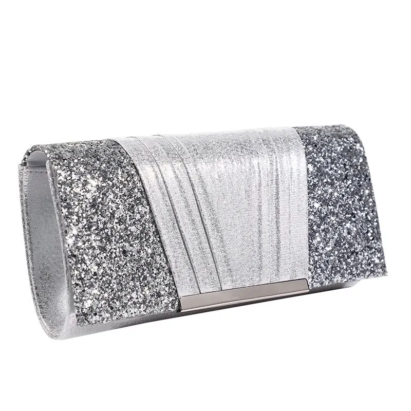 Grey Champagne Polyester Square Square Evening Bags