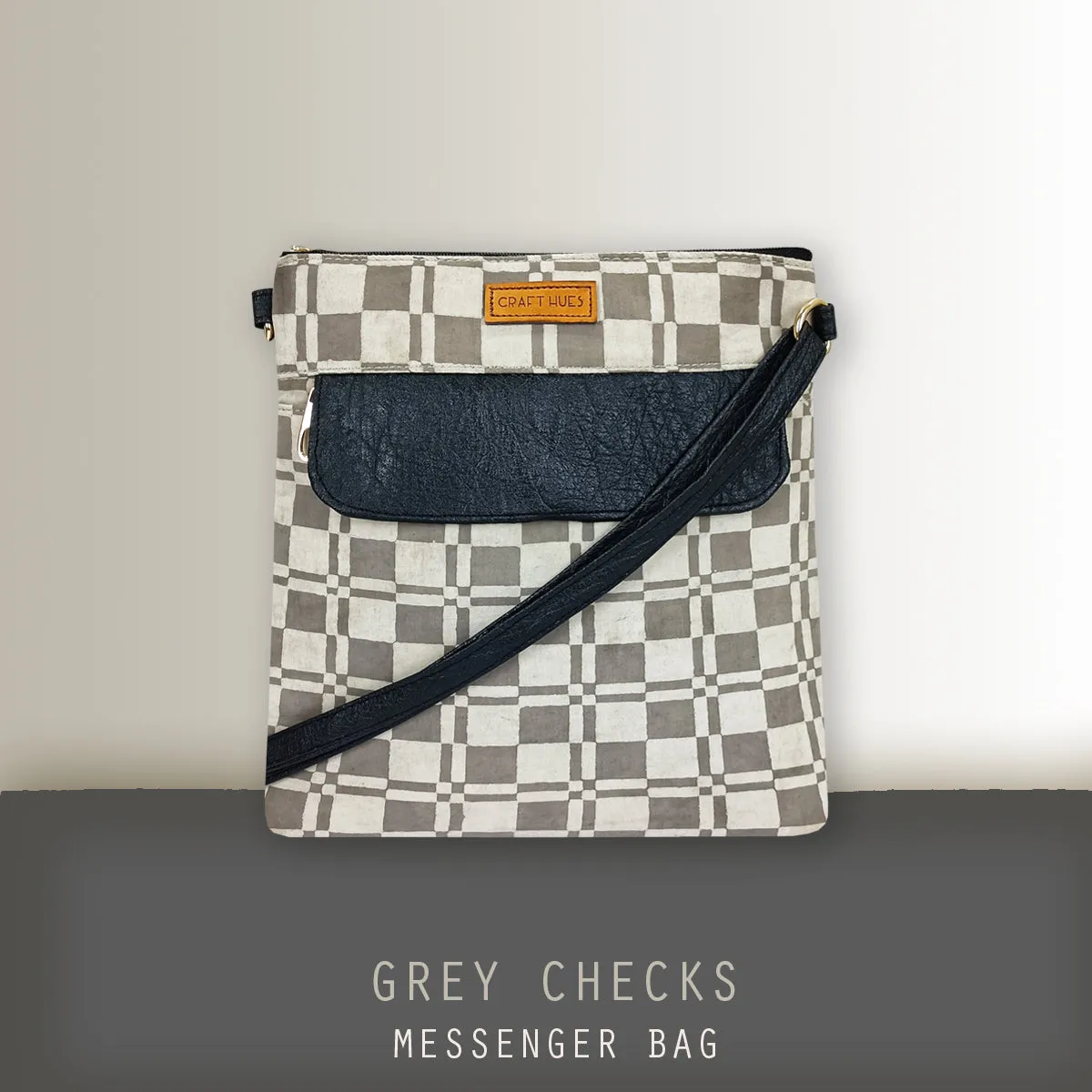 Grey Checks Messenger Bag