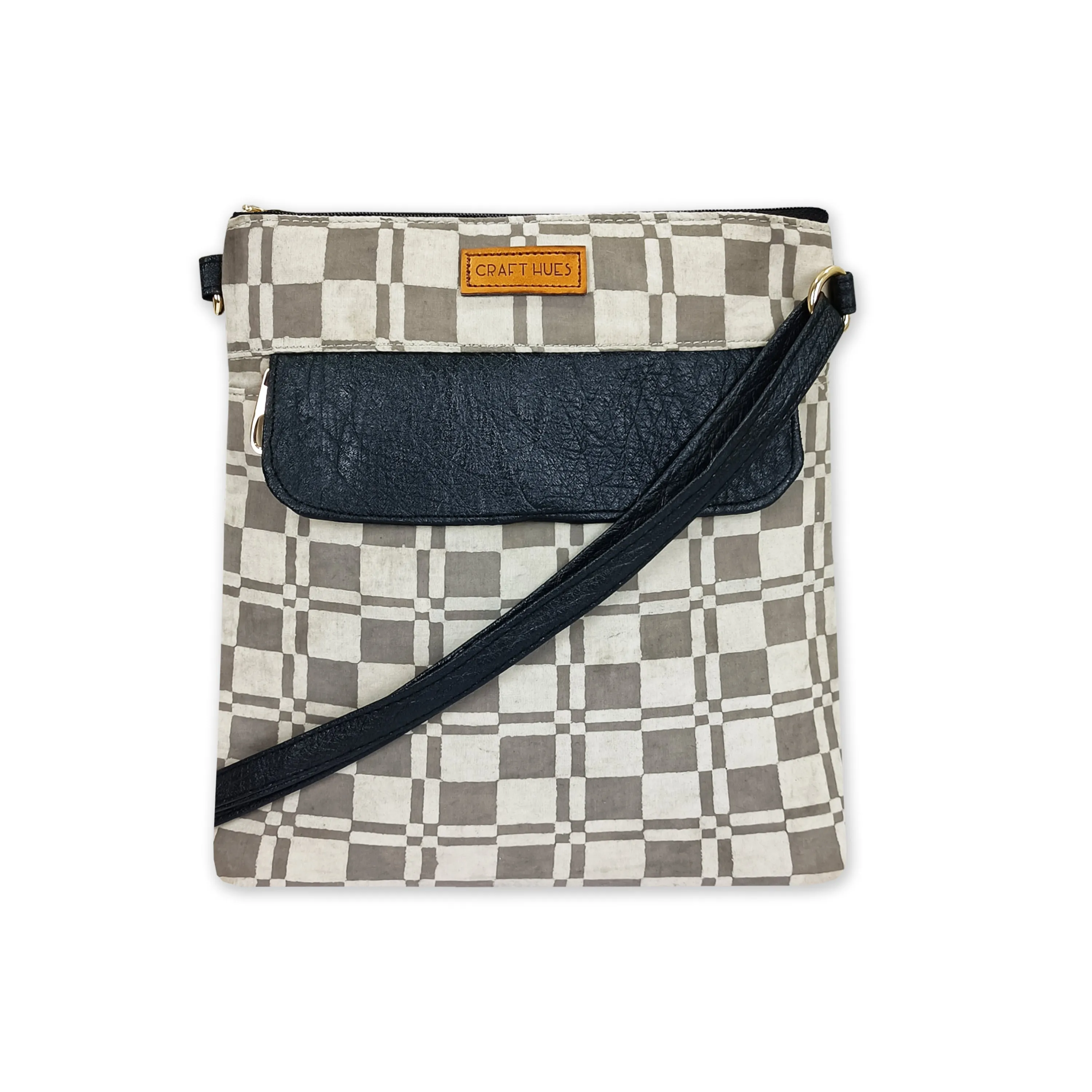 Grey Checks Messenger Bag
