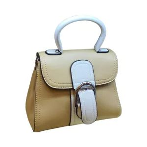 Handbag with White Handle and Buckle Accent