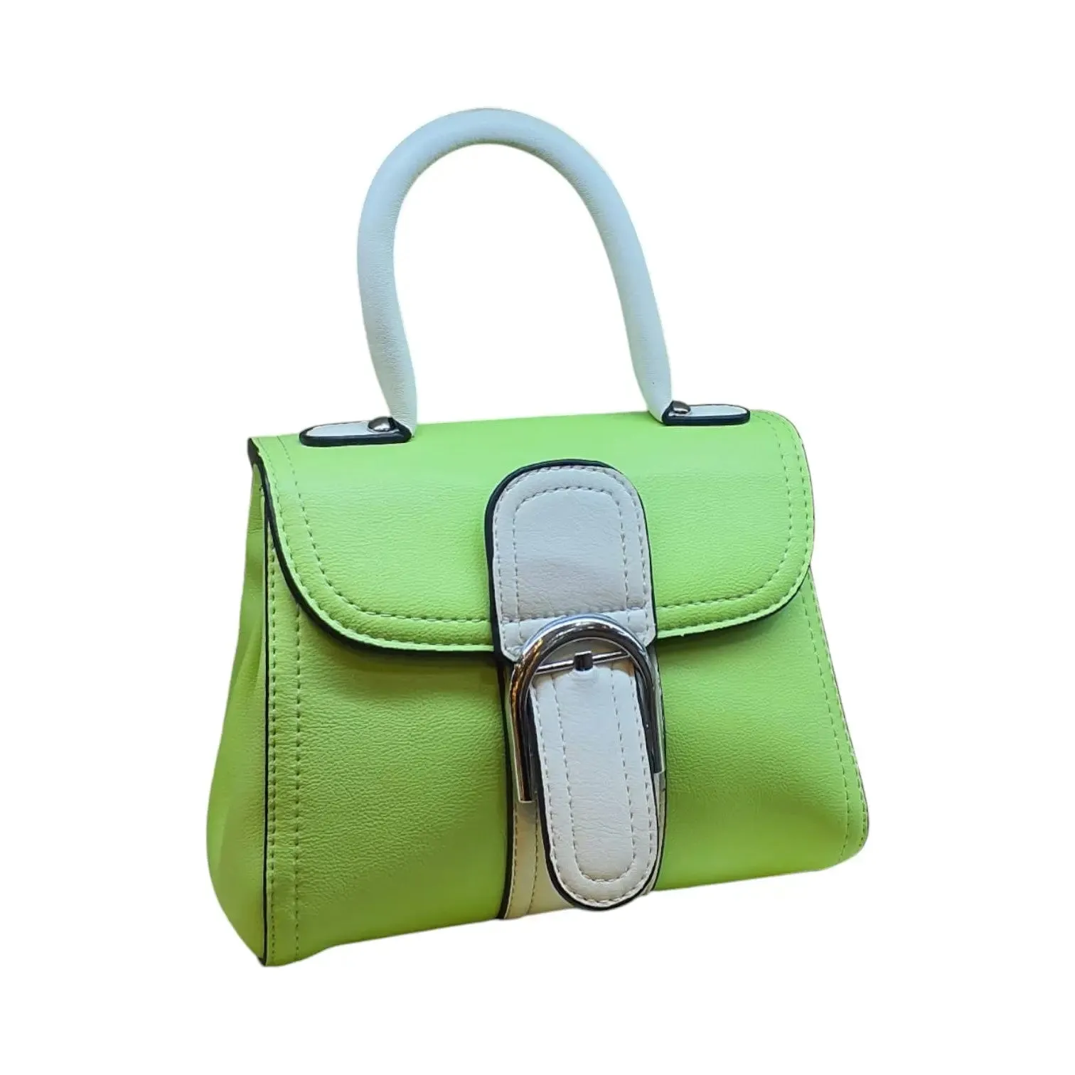 Handbag with White Handle and Buckle Accent