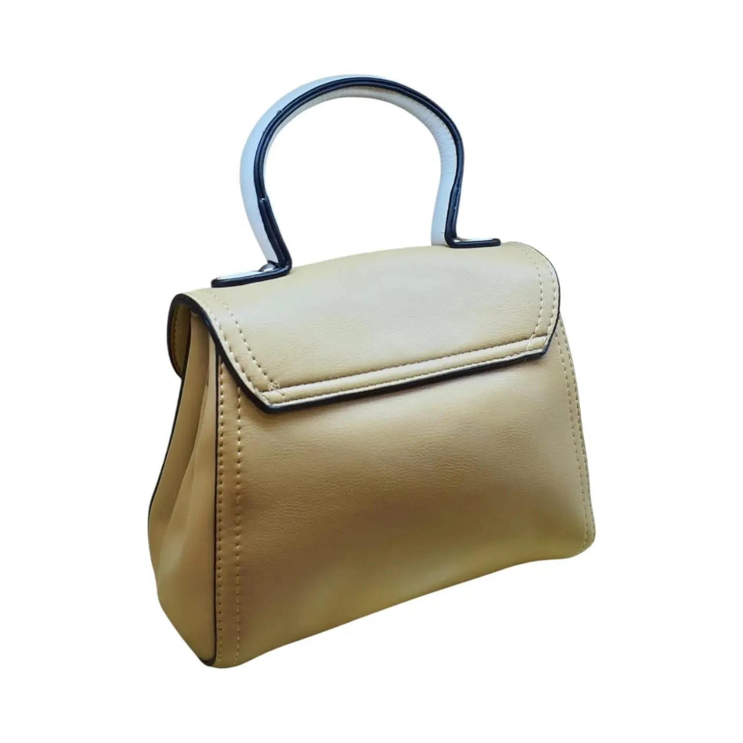 Handbag with White Handle and Buckle Accent